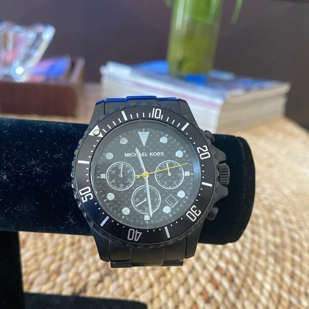 Unisex Black Michael Kors Stainless Steel 3 Dial Watch